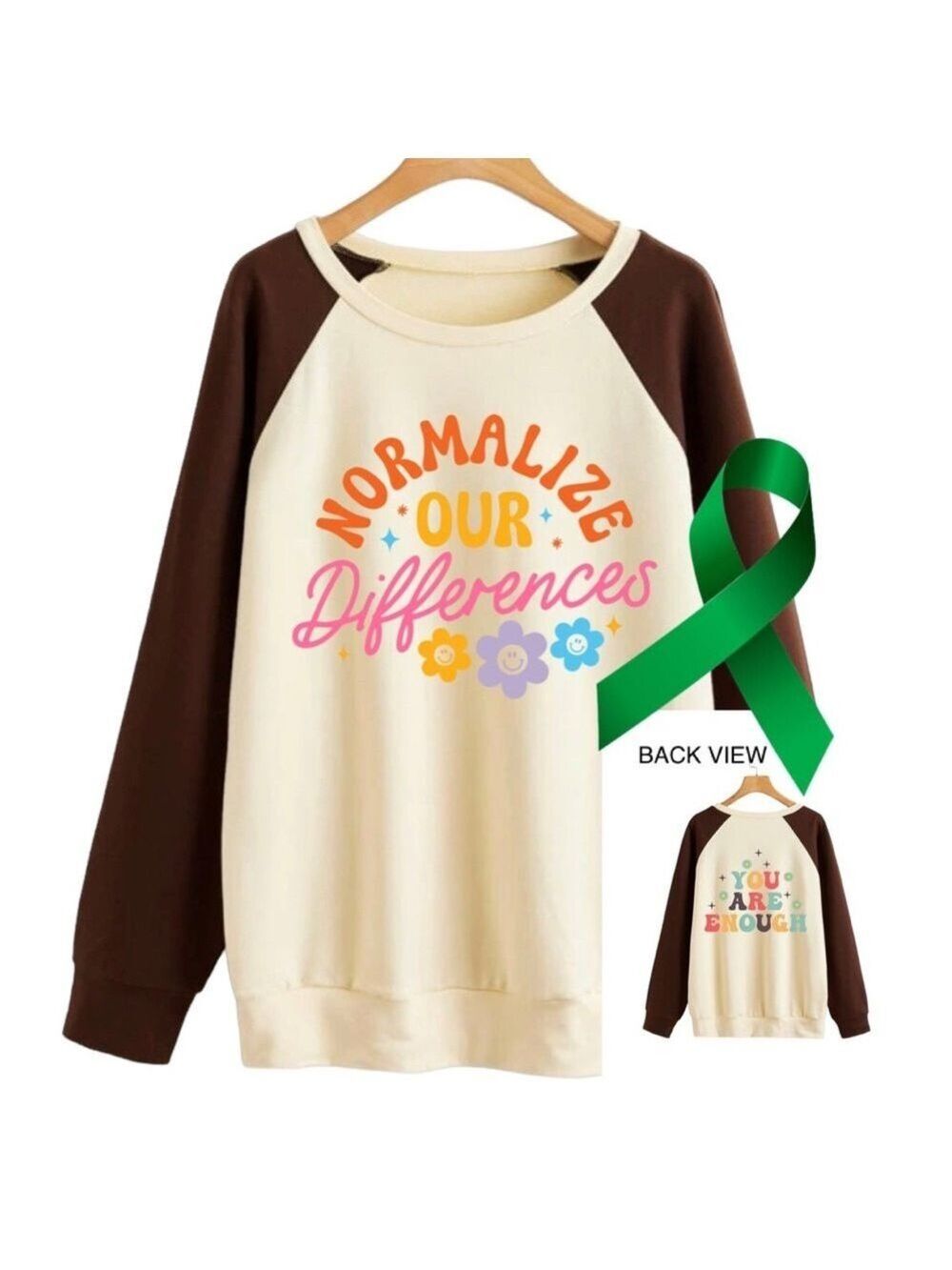 Normalize differences mental health raglan pullover sweatshirt oversized medium
